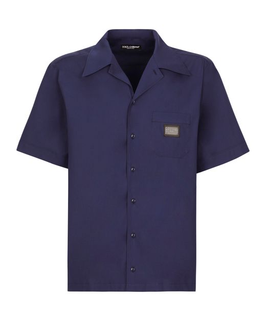 Dolce & Gabbana Blue Cotton Hawaiian Shirt for men
