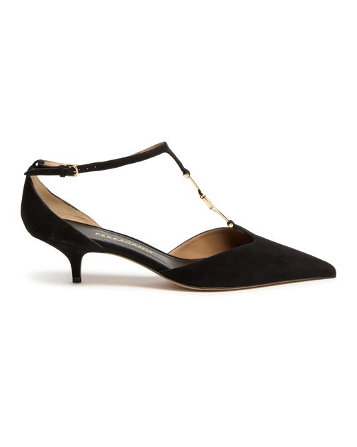 Ferragamo Black F Buckle T-Strap Pumps