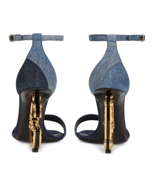 Sandales en patchwork de denim avec talon DG baroque Dolce & Gabbana en coloris Blue