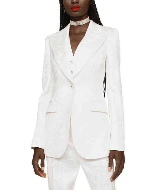 Dolce & Gabbana White Brocade Turlington Blazer