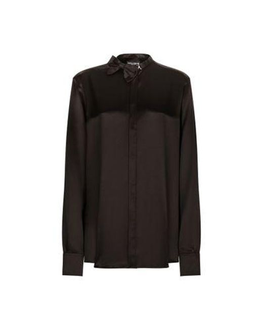 Dolce & Gabbana Black Satin Shirt With Bow-tie Detailing