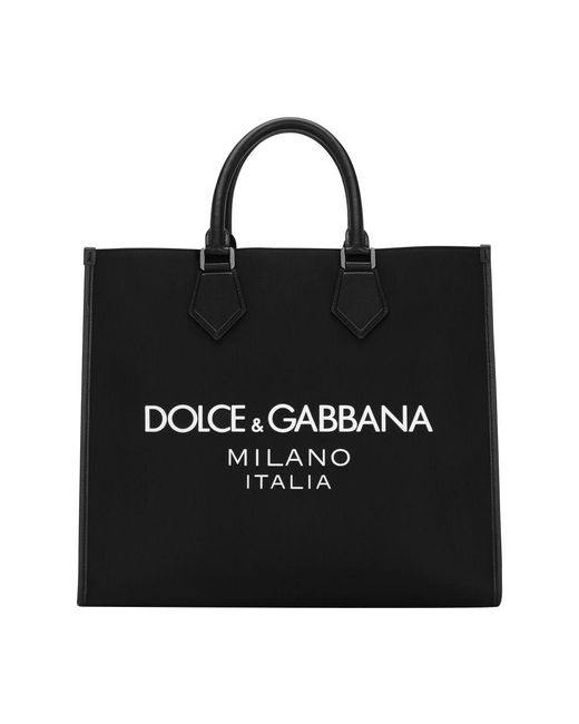 Dolce & Gabbana Black Large Nylon Shopper With Rubberized Logo for men