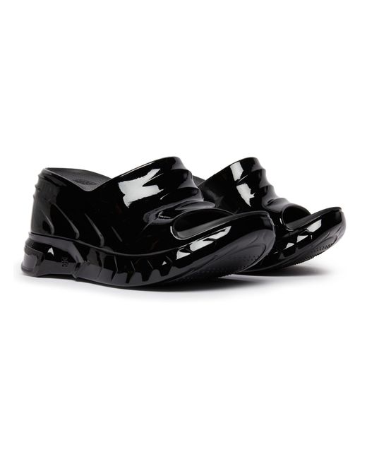 Givenchy Black Marshmallow Patent-rubber Wedge Mules