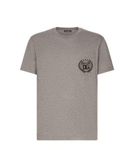 Dolce & Gabbana Gray Cotton T-Shirt With Embroidered Logo for men