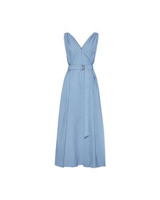 Brunello Cucinelli Blue Cotton Poplin Maxi Dress