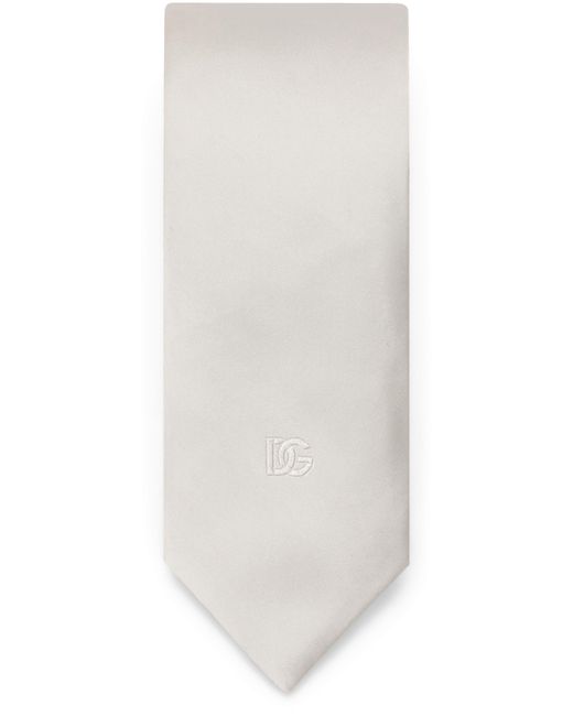 Dolce & Gabbana White Silk Tie With Dg Logo for men