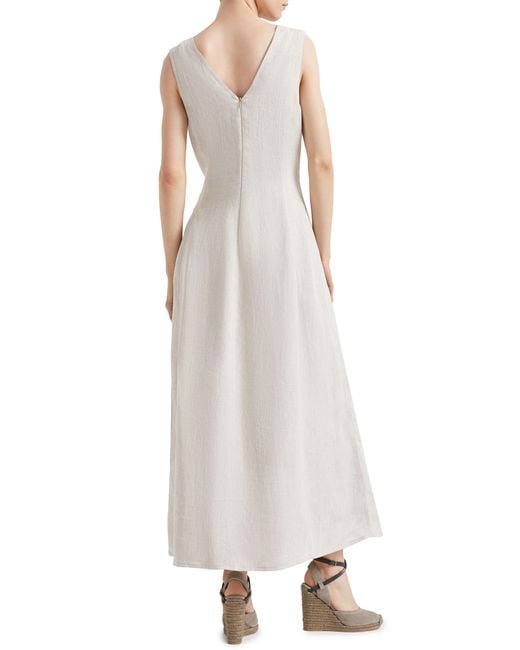 Brunello Cucinelli White V-neck Linen Maxi Dress