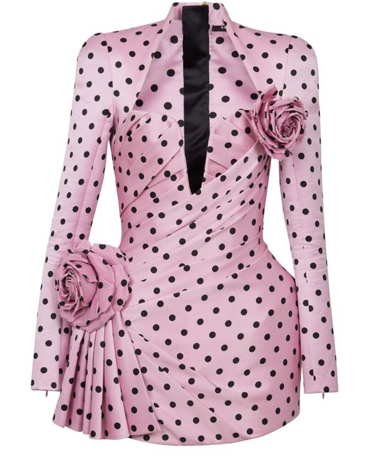 Balmain Pink Kurzes bedrucktes Kleid