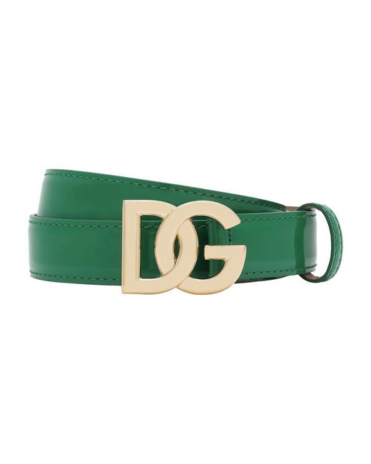 Dolce & Gabbana Green Polished Calfskin Belt With Dg Logo