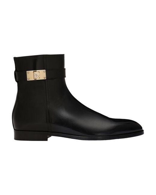 Dolce & Gabbana Black Giotto Leather Ankle Boots for men