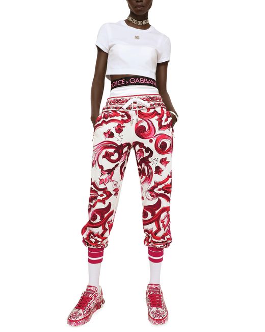 Dolce & Gabbana Red Majolica-Print Cady Jogging Pants