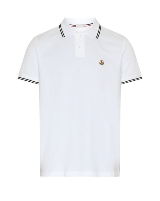 Moncler White Short-Sleeved Polo Shirt With Logo for men