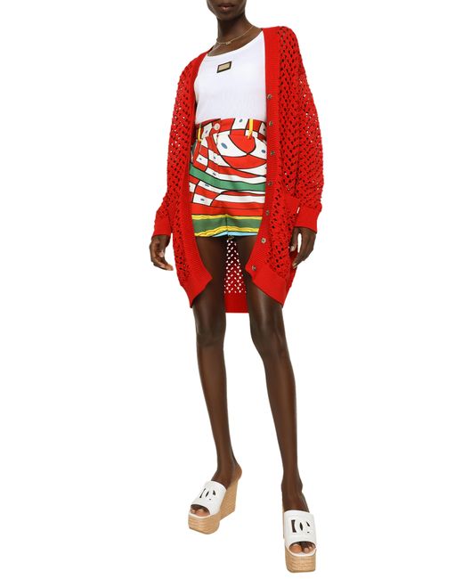 Dolce & Gabbana Red Long Crochet Cardigan