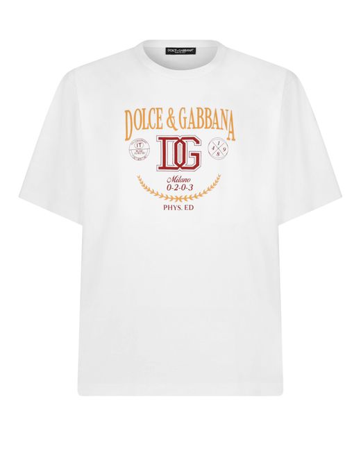 Dolce & Gabbana White Cotton Interlock T-Shirt With Embroidery for men