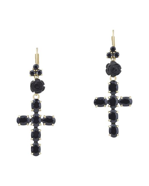 Dolce & Gabbana Metallic Devotion Earrings In Yellow Gold With Black Sapphires