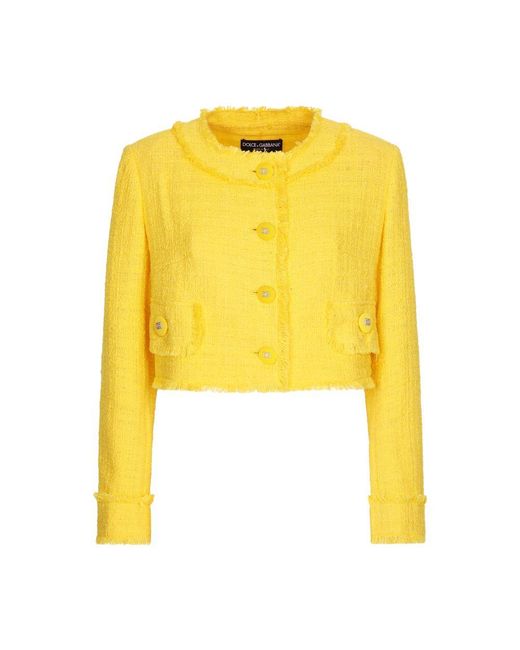 Dolce & Gabbana Yellow Short Raschel Tweed Jacket