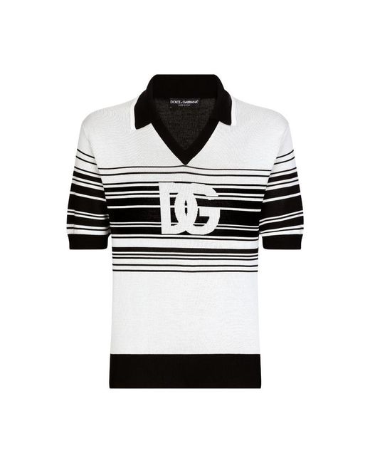 Dolce & Gabbana Black Silk Jacquard V-neck Polo-shirt for men