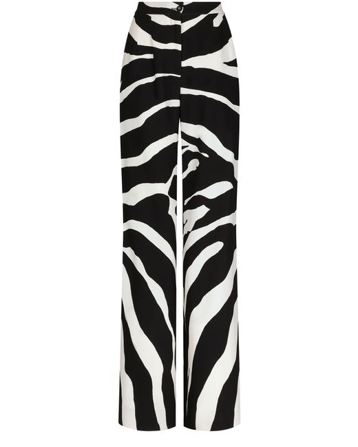 Dolce & Gabbana White Schlaghose aus Cady mit Zebra-Print