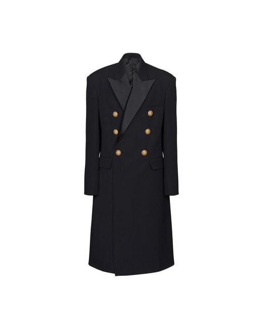 Balmain Black Long Officer Coat for men