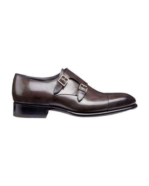 Santoni Brown Leather Double-buckle Shoes for men