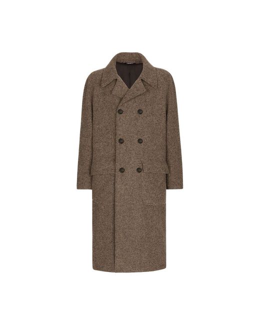 Dolce & Gabbana Brown Double-Breasted Melange Alpaca Wool Coat for men