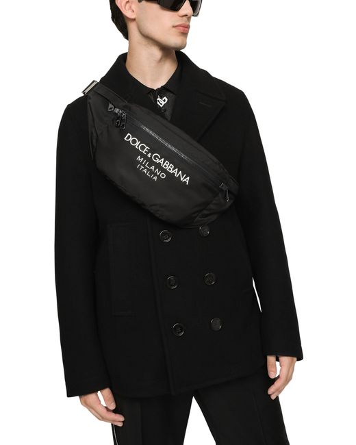 Dolce & Gabbana Black Nylon Belt Bag With Rubberized Logo for men