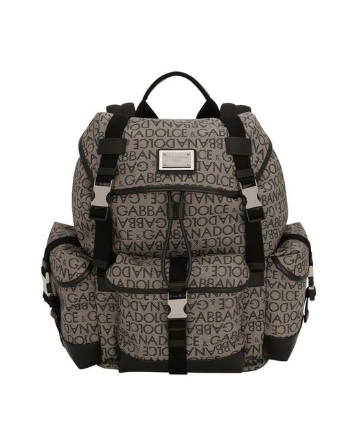 Dolce & Gabbana Black Coated Jacquard Backpack for men