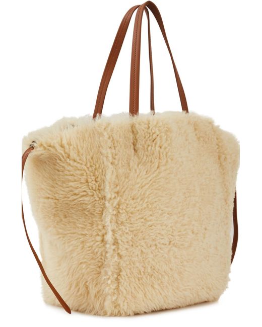 Celine Camel Calfskin Leather and Shearling Horizontal Phantom