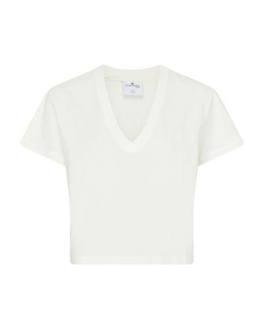 Courreges White Cropped V Neck T-Shirt