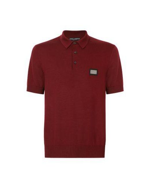 Dolce & Gabbana Red Wool Polo-Shirt With Branded Tag for men