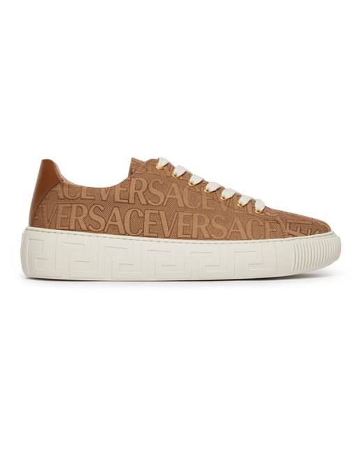 Versace Brown Allover Greca Sneakers for men
