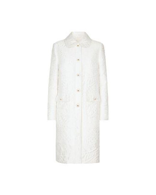 Dolce & Gabbana White Floral-jacquard Belted Coat
