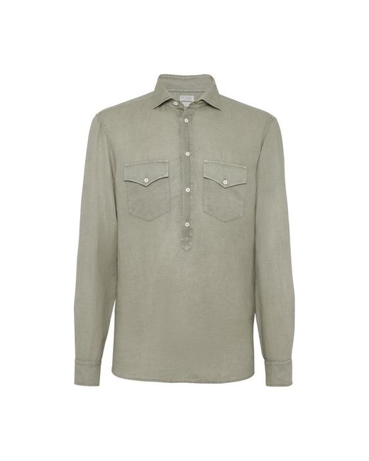 Brunello Cucinelli Green Shirt With Chest Pockets for men