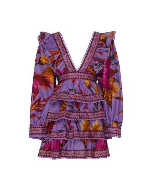 Farm Rio Purple Maxi Flowers Mini Dress