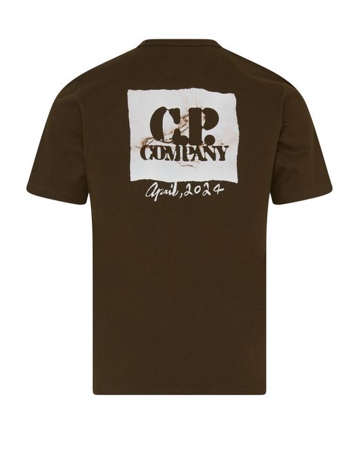 C P Company Brown 30/2 Mercerized Jersey Twisted Graphic T-shirt With Logo for men