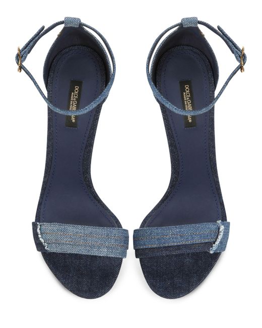 Sandales en patchwork de denim avec talon DG baroque Dolce & Gabbana en coloris Blue