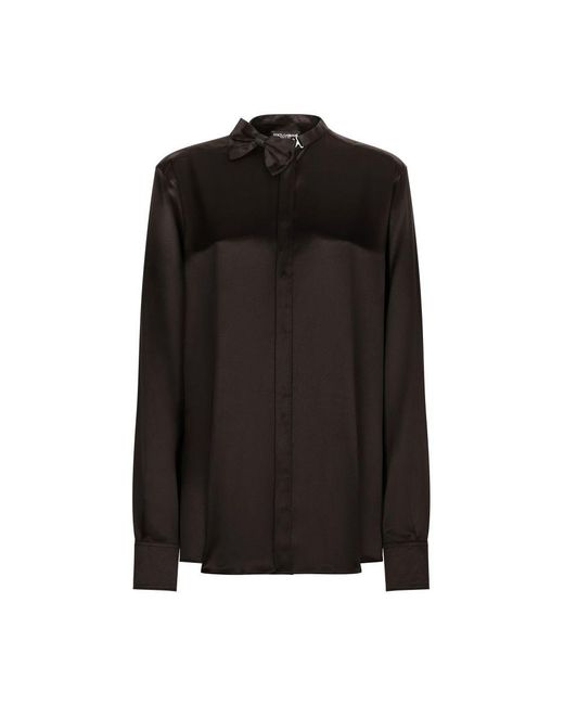 Dolce & Gabbana Black Satin Shirt With Bow-tie Detailing