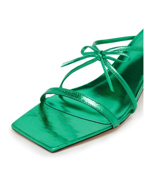 By Far June Clover Green Metallic Leather Mid-heel Mules