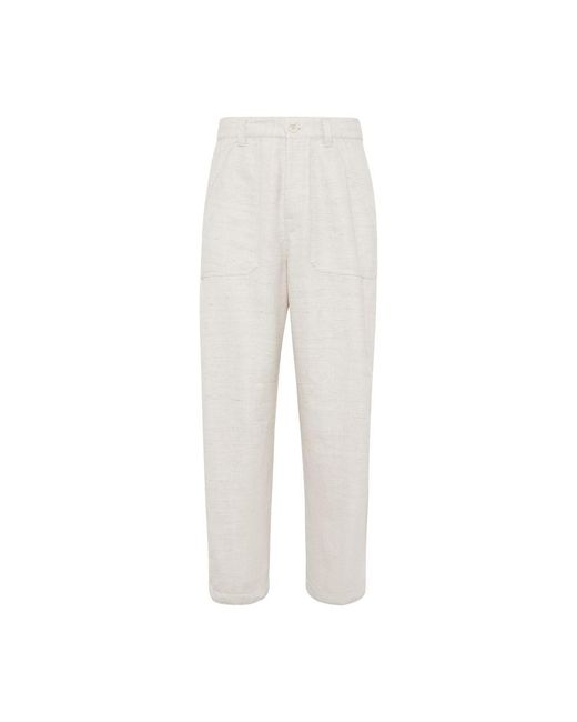 Brunello Cucinelli White Relaxed-Fit Chevron Trousers for men