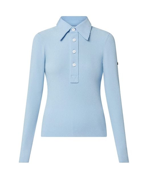 Louis Vuitton Blue Fein geripptes Langarm-Polohemd