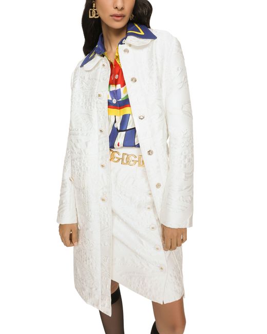 Manteau en brocart avec boutons logo DG Dolce & Gabbana en coloris White