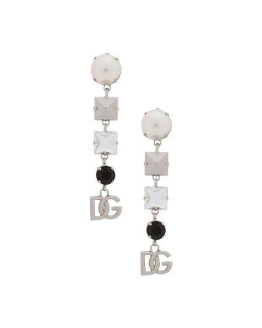 Dolce & Gabbana Metallic Drop Earrings With Rhinestones