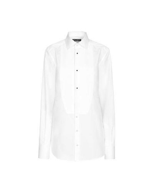 Dolce & Gabbana White Cotton Tuxedo Shirt