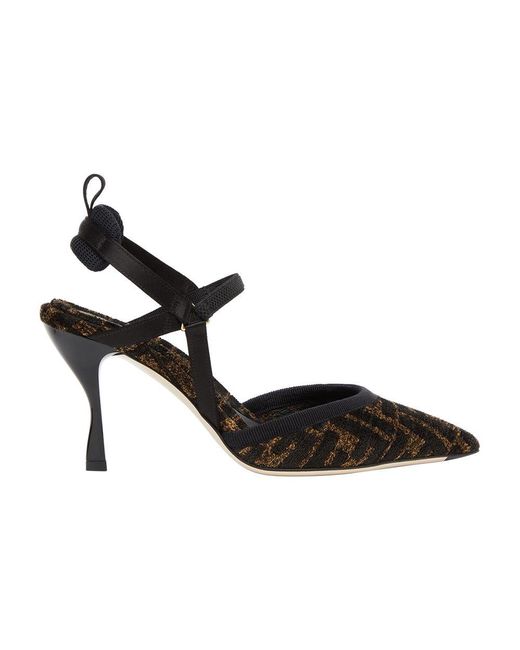 Fendi Black Colibrì Lite 85mm Chenille Slingback Pumps