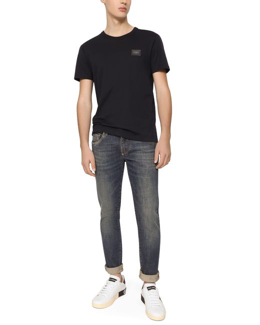 T-shirt en coton avec plaque à logo Dolce & Gabbana pour homme en coloris Black