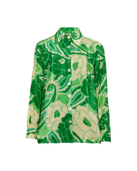 Farm Rio Green Tropical Groove Long Sleeve Shirt