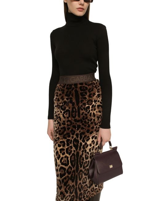 Dolce & Gabbana Brown Leopard Chenille Bleistiftrock