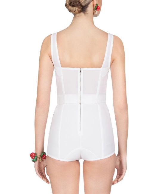Bustier style corset façon gaine jacquard et dentelle Dolce & Gabbana en coloris White
