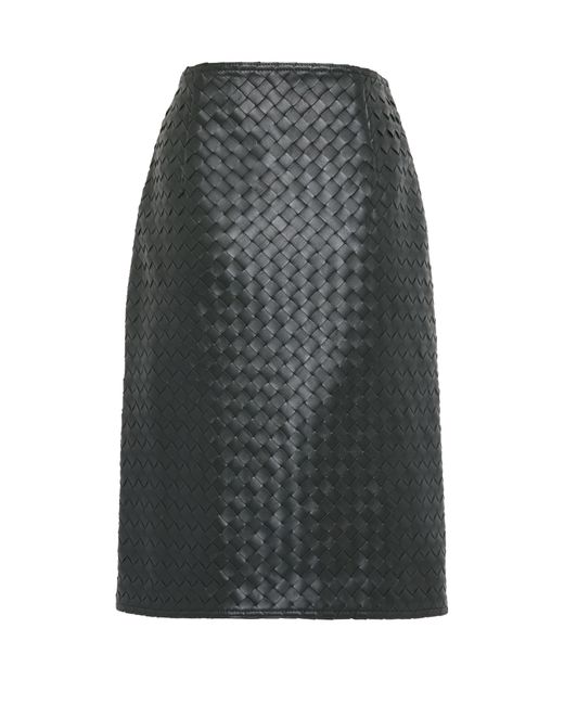 Bottega Veneta Gray Intrecciato Leather Skirt
