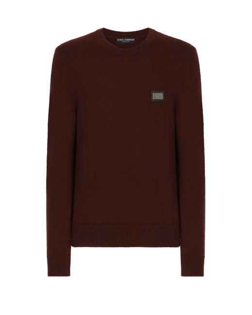 Dolce & Gabbana Brown Wool Round-Neck Sweater With Branded Tag for men